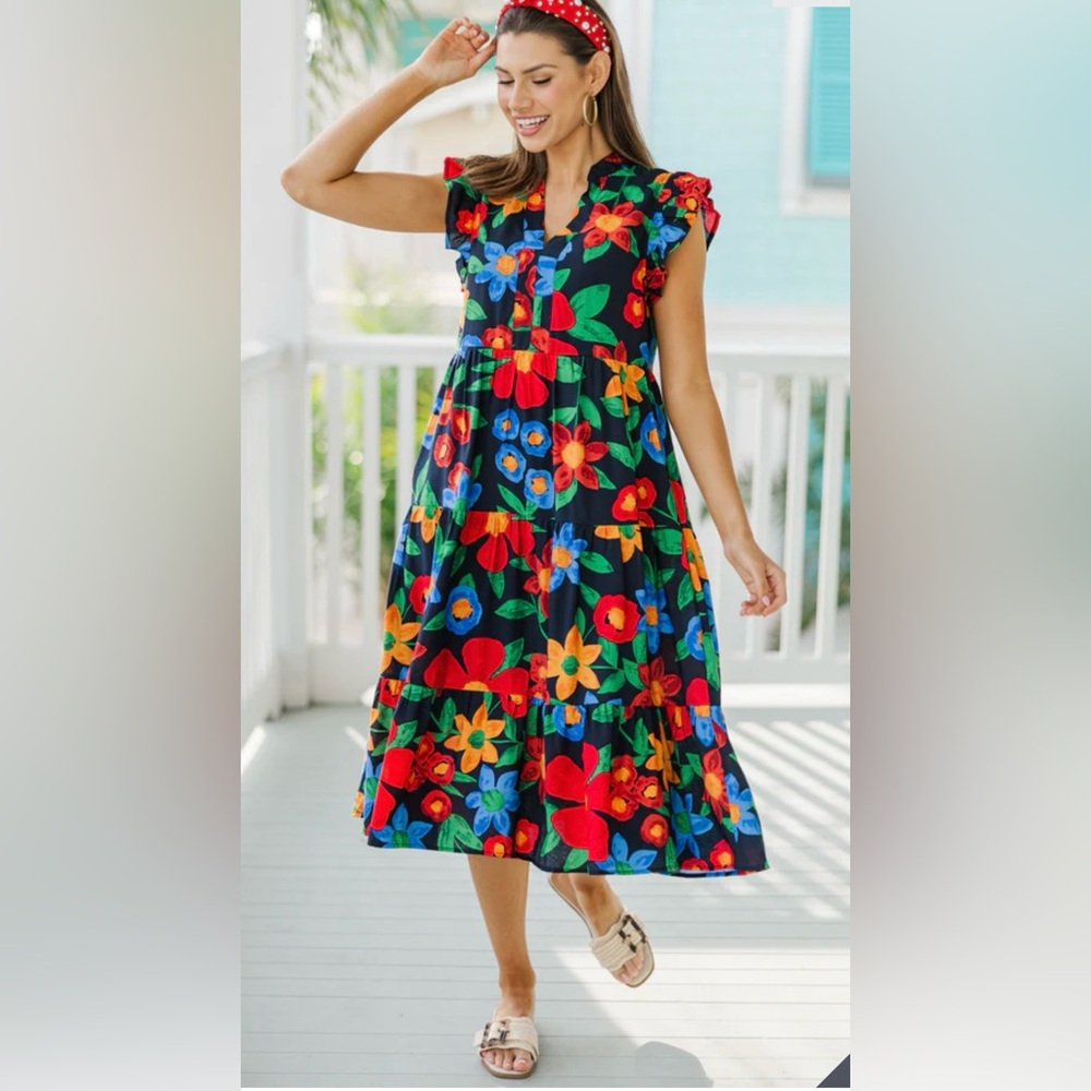Entro Colorful Floral Midi Dress, size Small